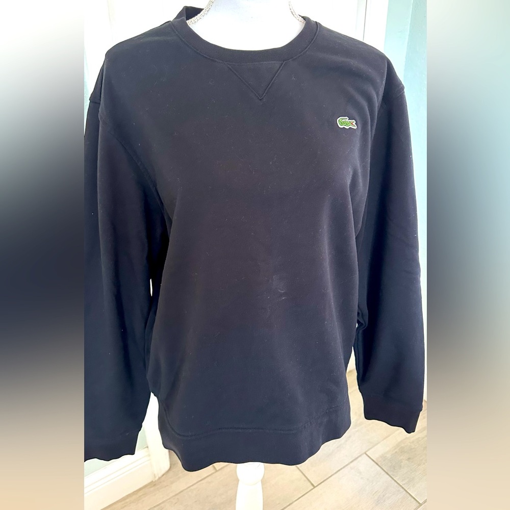 Lacoste Men’s Black Crewneck Sweatshirt XL Cotton Blend Crocodile Logo